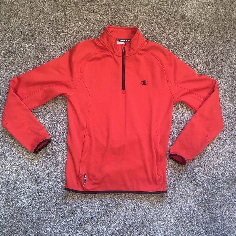 Champion Pullover Sweatshirt Men's Small Red 1/4 Zip